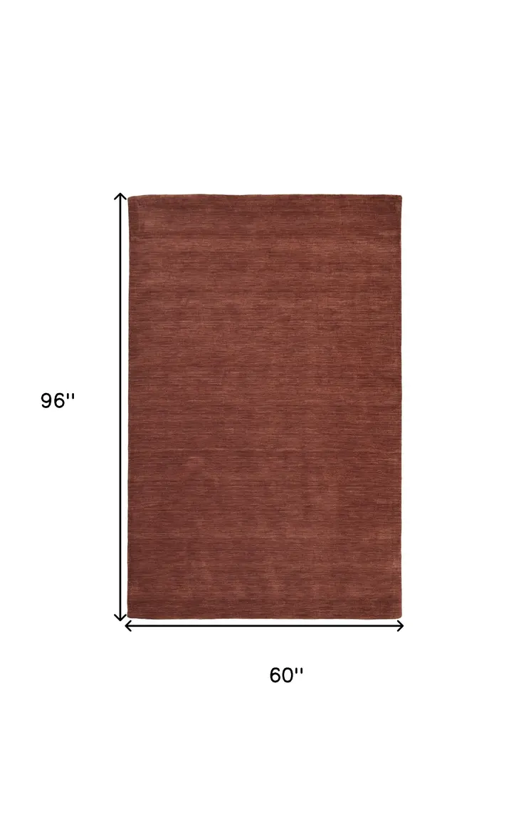 5' X 8' Orange and Red Wool Hand Woven Area Rug