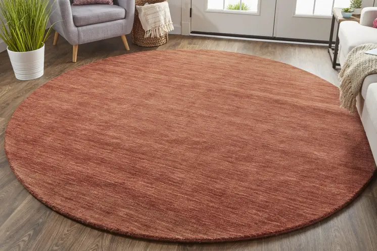 10' Orange and Red Round Wool Hand Woven Area Rug