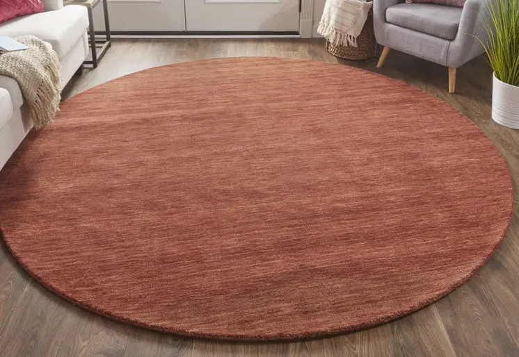 10' Orange and Red Round Wool Hand Woven Area Rug
