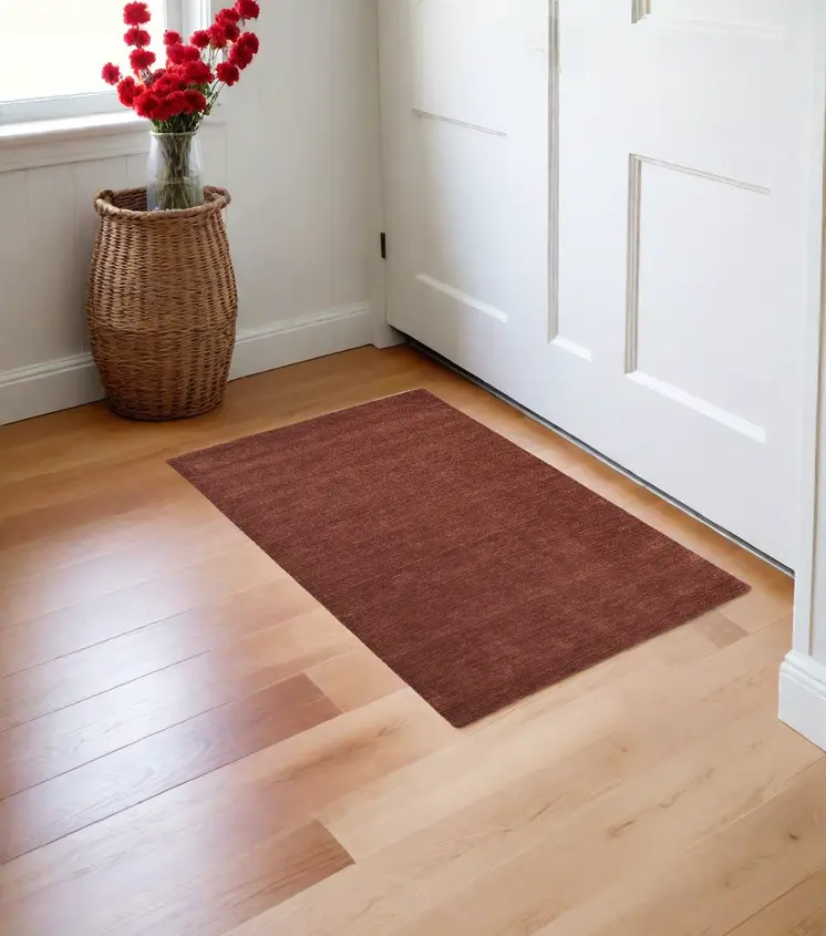 2' X 3' Orange and Red Wool Hand Woven Area Rug