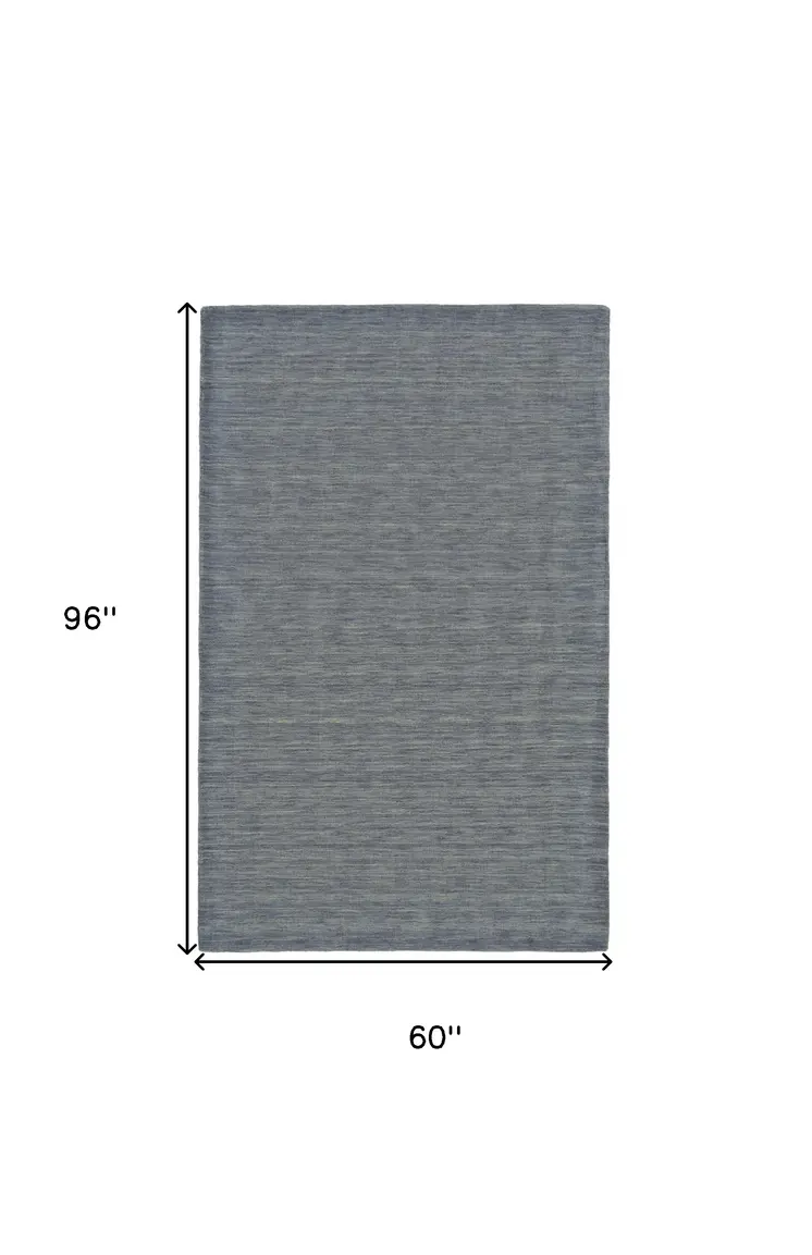 5' X 8' Blue and Gray Wool Hand Woven Area Rug