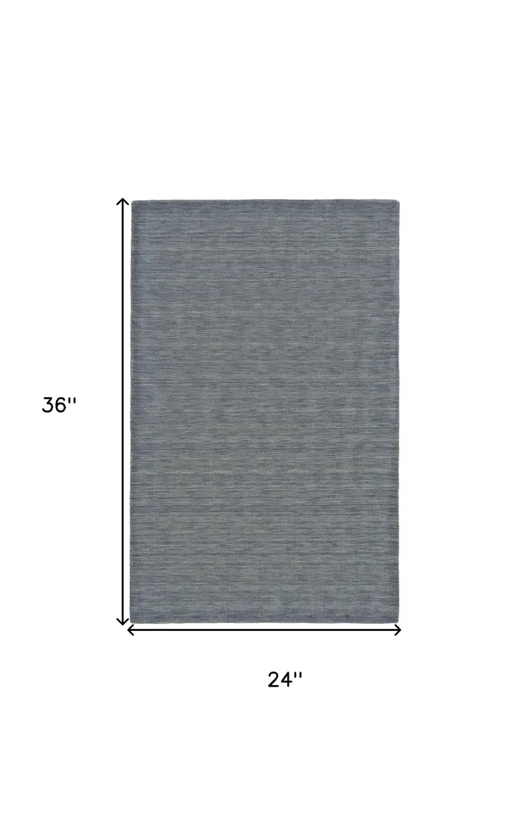 2' X 3' Blue and Gray Wool Hand Woven Area Rug