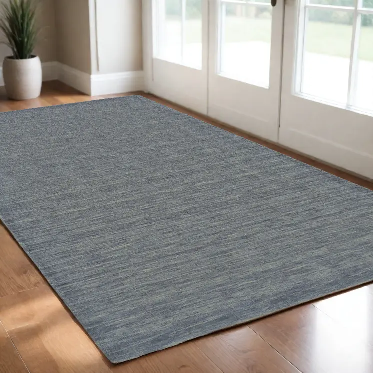 2' X 3' Blue and Gray Wool Hand Woven Area Rug