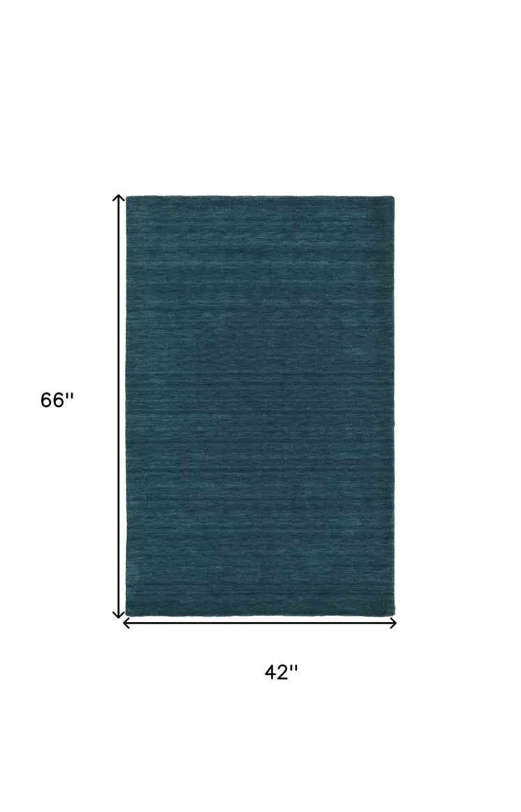 4' X 6' Blue And Green Wool Hand Woven Stain Resistant Area Rug