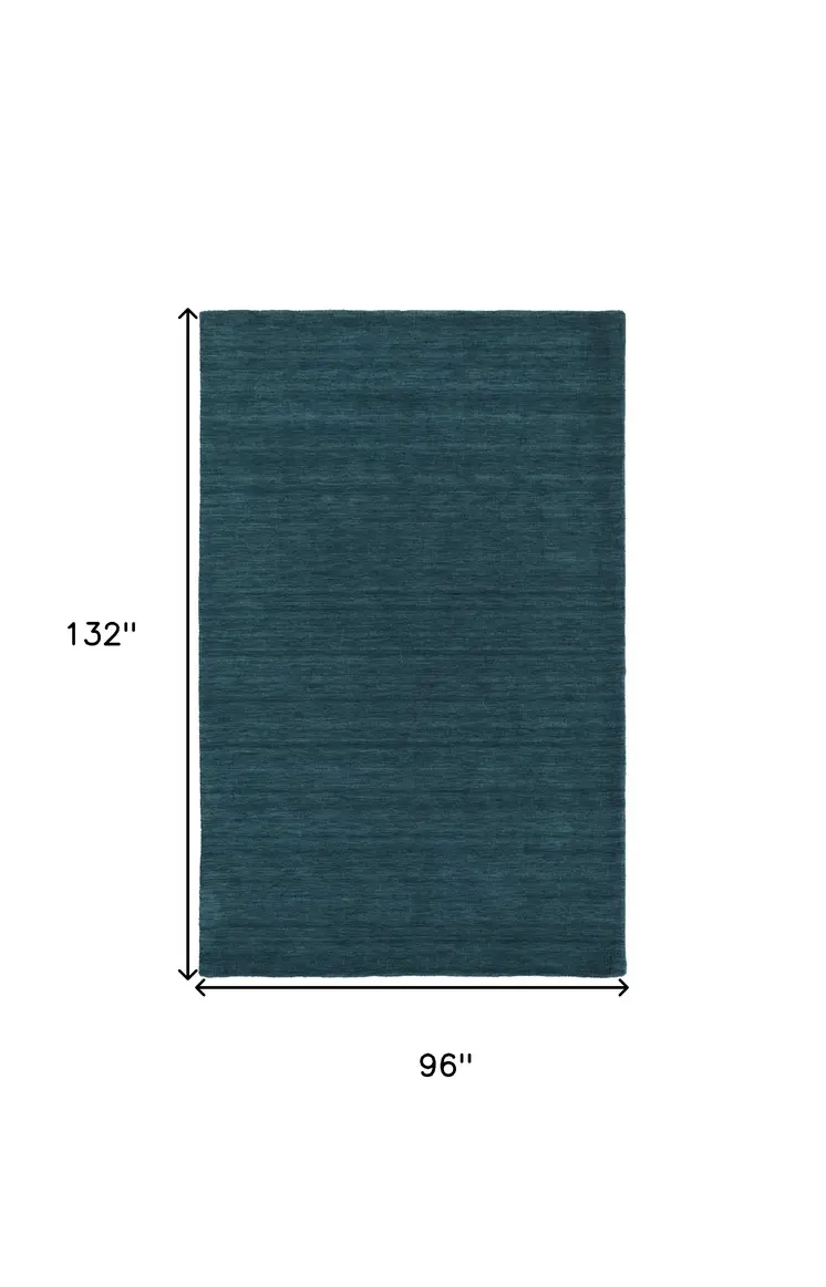 8' X 11' Blue And Green Wool Hand Woven Stain Resistant Area Rug