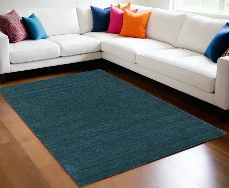 10' X 13' Blue Green Wool Hand Woven Area Rug