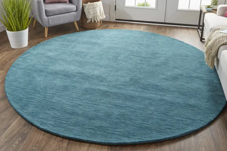 8' Blue Green Round Wool Hand Woven Area Rug
