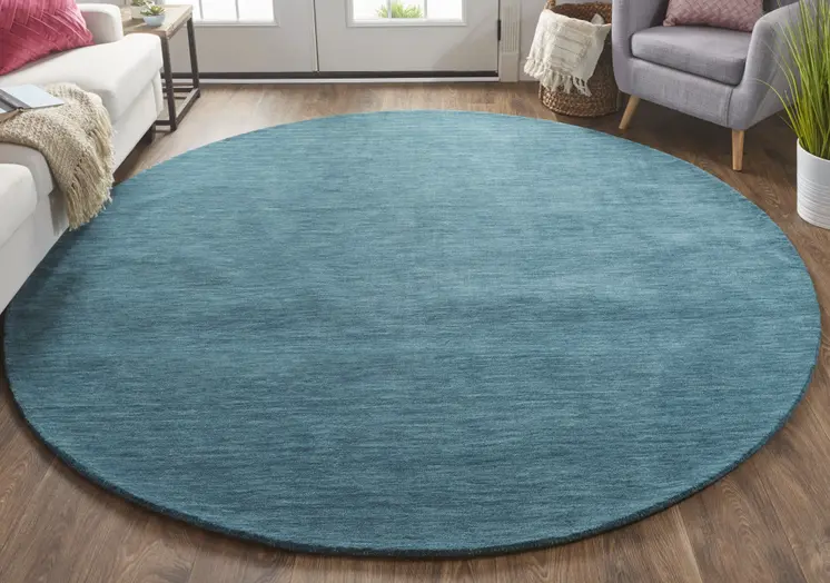 8' Blue Green Round Wool Hand Woven Area Rug