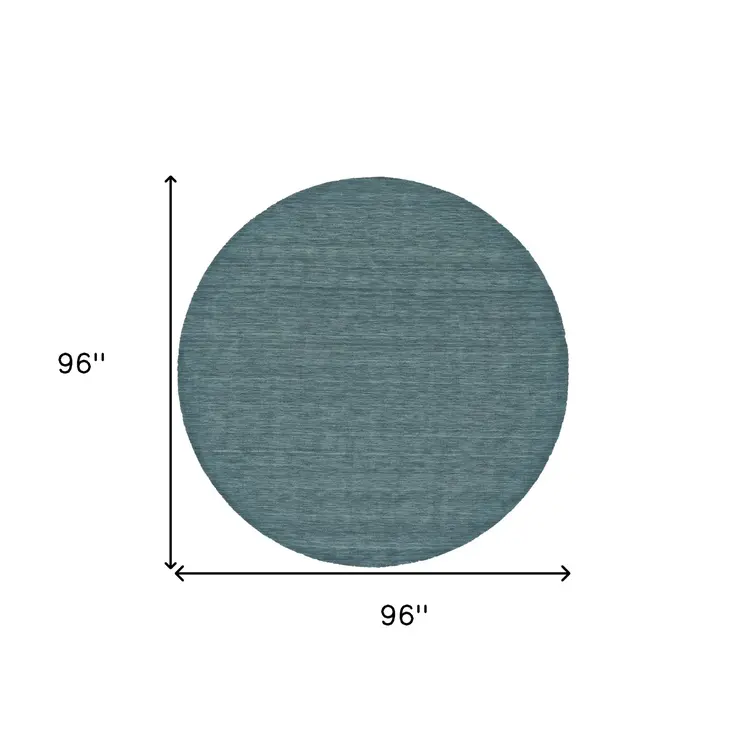 8' Blue Green Round Wool Hand Woven Area Rug
