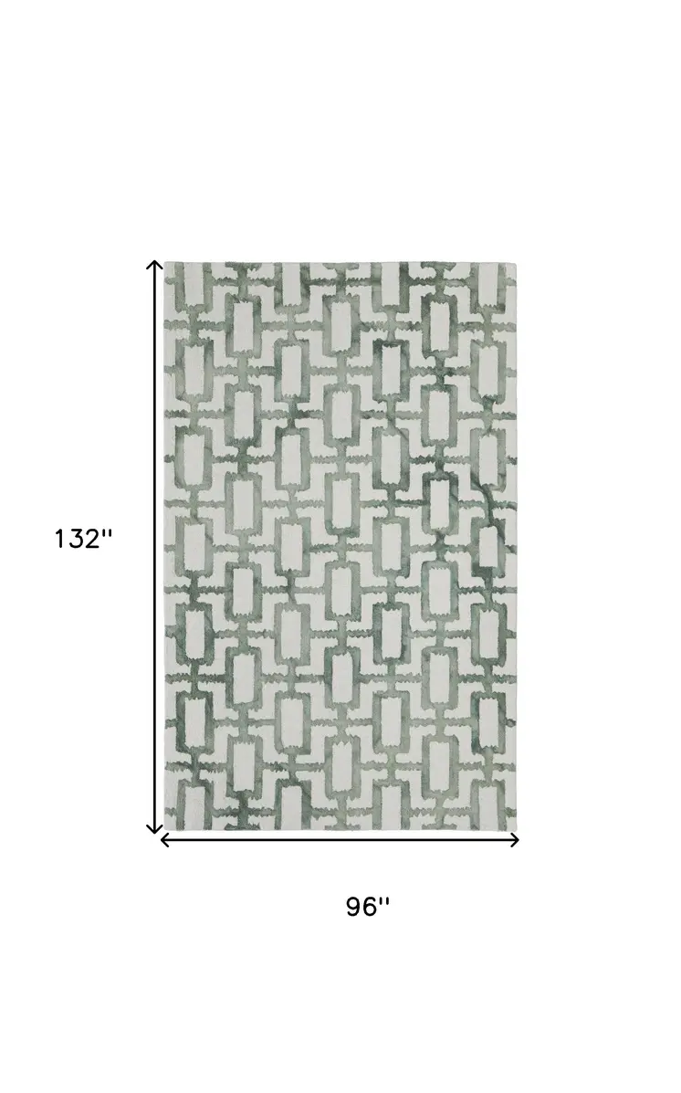 8' X 11' Ivory And Green Wool Geometric Tufted Handmade Area Rug