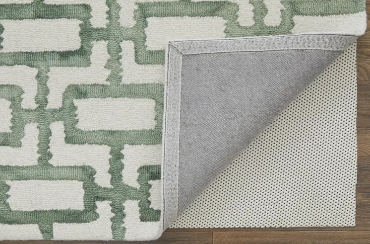 10' X 13' Ivory And Green Wool Geometric Tufted Handmade Area Rug