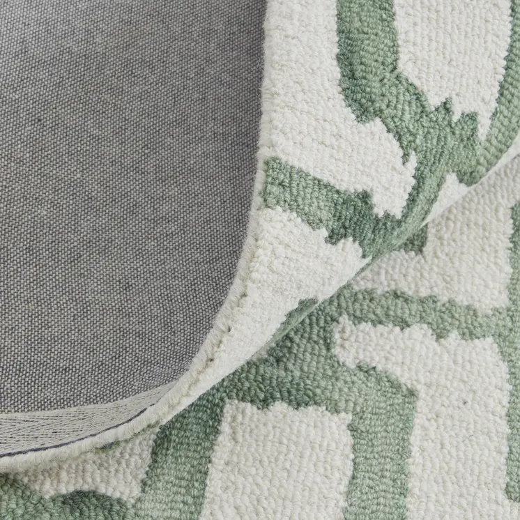 2' X 3' Ivory And Green Wool Geometric Tufted Handmade Area Rug