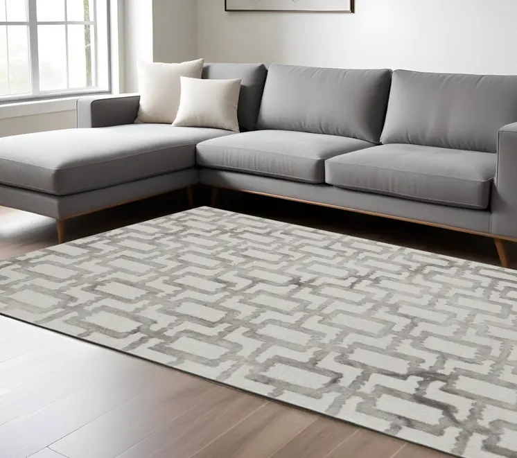 10' X 13' Ivory And Taupe Wool Geometric Tufted Handmade Area Rug