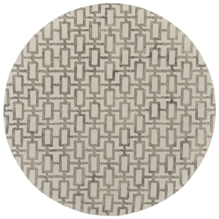 10' Ivory and Tan Round Trellis Hand Tufted Area Rug