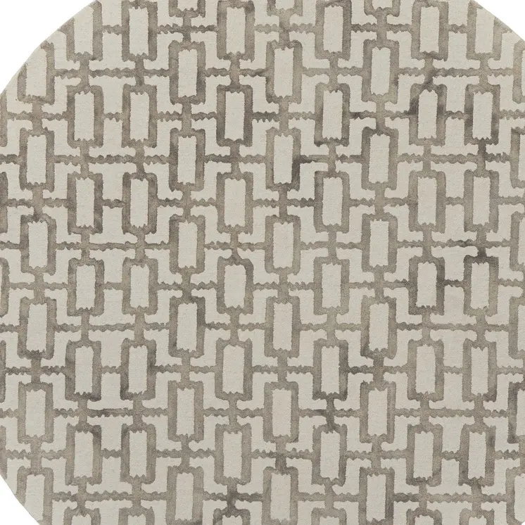 10' Ivory and Tan Round Trellis Hand Tufted Area Rug