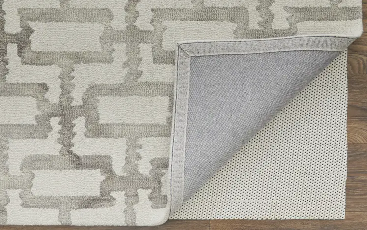 2' X 3' Ivory And Taupe Wool Geometric Tufted Handmade Area Rug