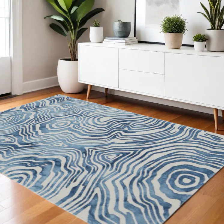 4' X 6' Blue And Ivory Wool Geometric Tufted Handmade Area Rug