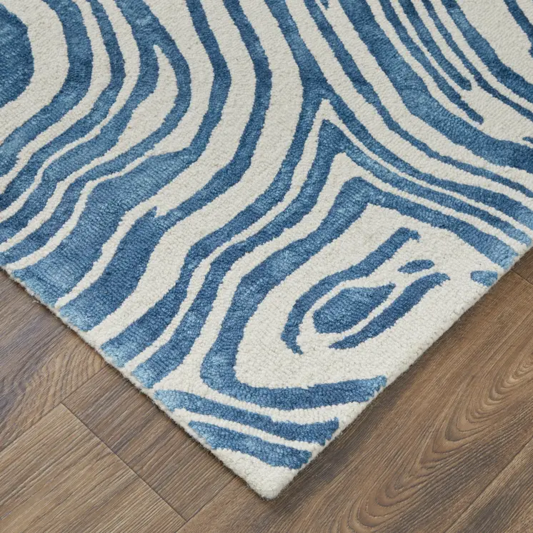 5' X 8' Blue And Ivory Wool Geometric Tufted Handmade Area Rug