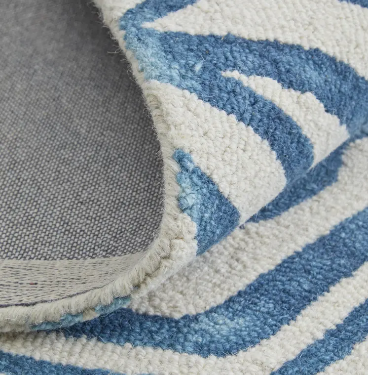 5' X 8' Blue And Ivory Wool Geometric Tufted Handmade Area Rug