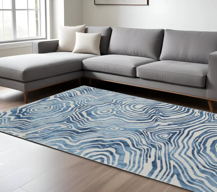 10' X 13' Blue And Ivory Wool Geometric Tufted Handmade Area Rug