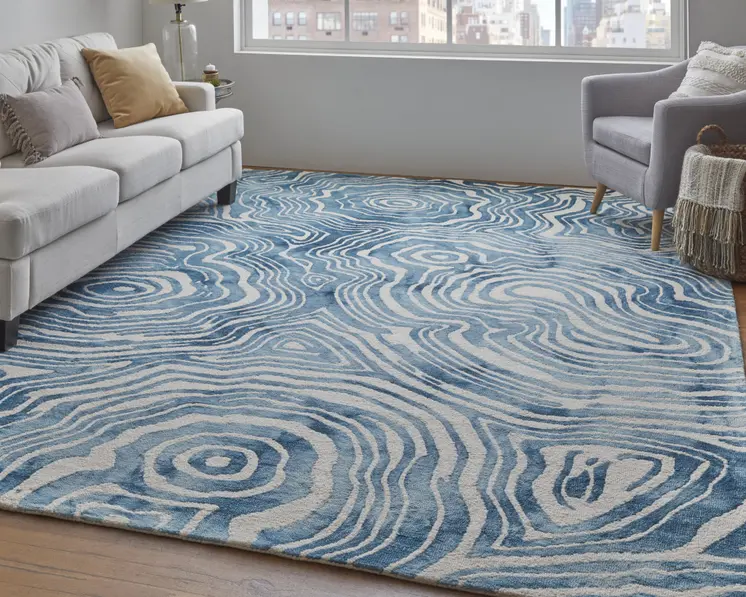 2' X 3' Blue And Ivory Wool Geometric Tufted Handmade Area Rug