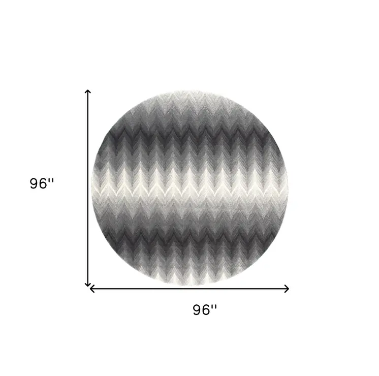 8' Gray And White Round Geometric Stain Resistant Area Rug