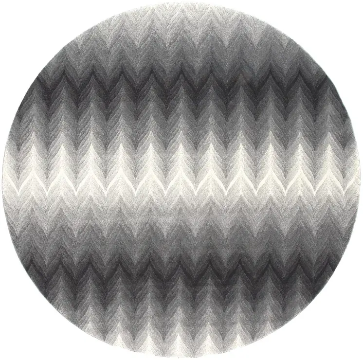 8' Gray And White Round Geometric Stain Resistant Area Rug