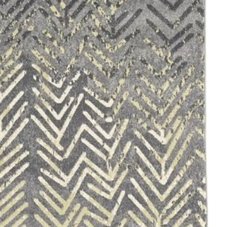 8' Gray and Yellow Geometric Power Loom Distressed Runner Rug