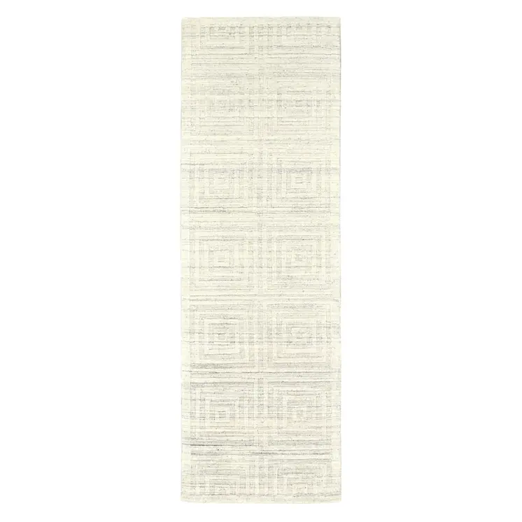 8' Ivory Geometric Hand Woven Runner Rug