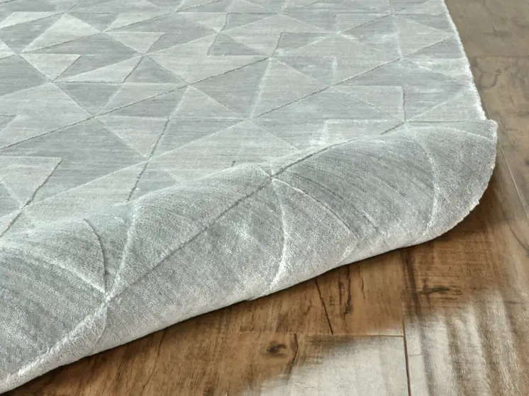 8' Gray Ivory And Silver Geometric Hand Woven Runner Rug