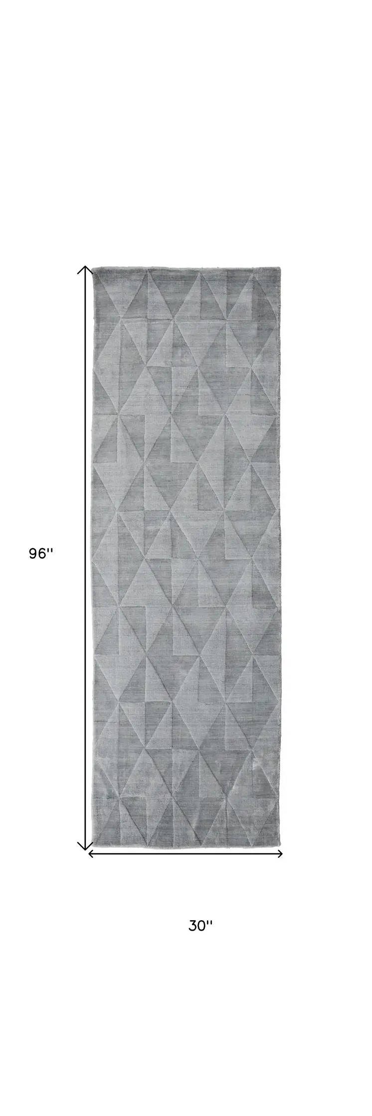 8' Gray Ivory And Silver Geometric Hand Woven Runner Rug