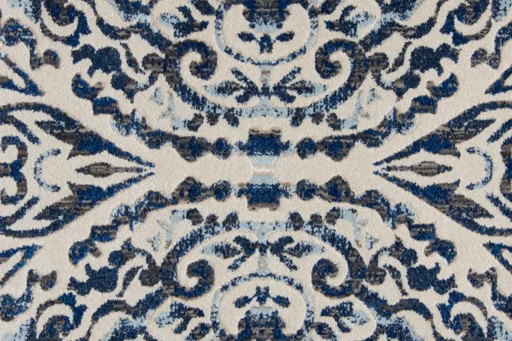 9' Blue and Ivory Round Floral Distressed Area Rug