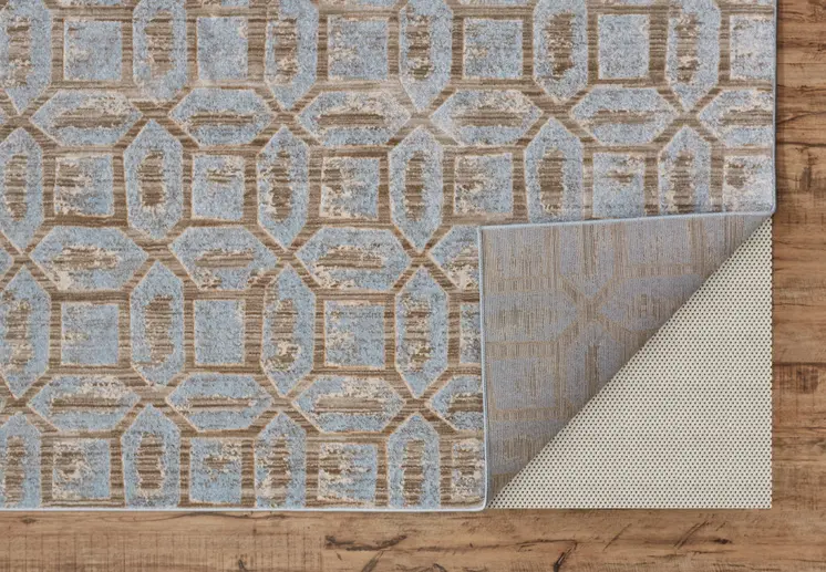 8' Blue Taupe And Ivory Floral Distressed Stain Resistant Runner Rug