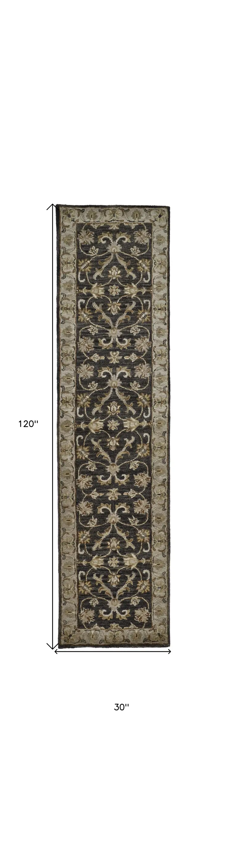 10' Gray and Ivory Wool Floral Hand Tufted Runner Rug