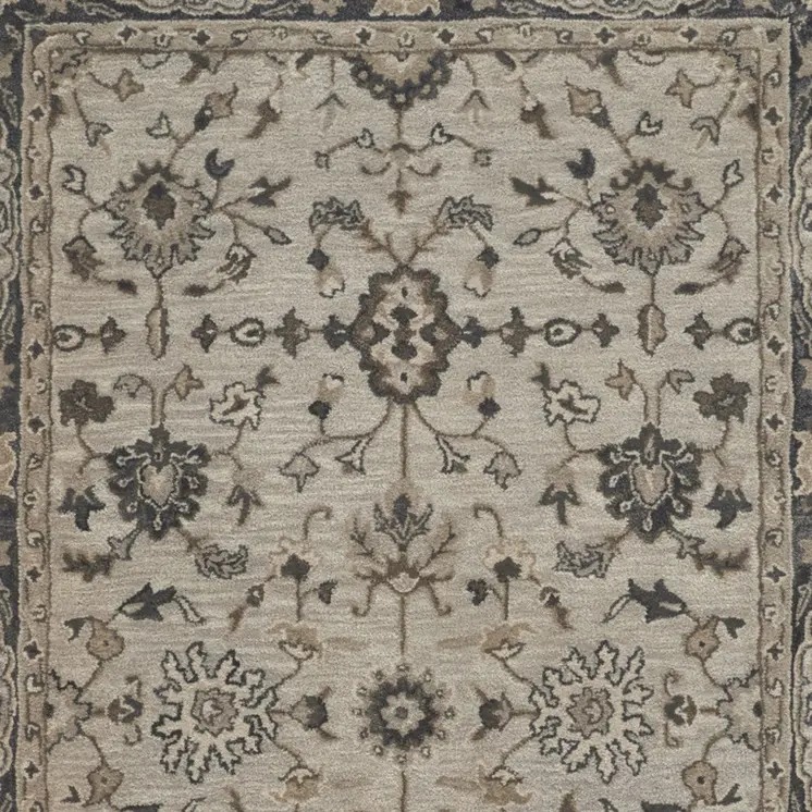 10' X 13' Gray Ivory And Taupe Wool Floral Tufted Handmade Stain Resistant Area Rug