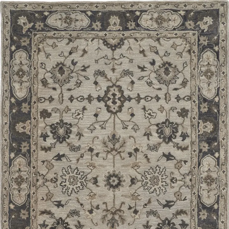 10' X 13' Gray Ivory And Taupe Wool Floral Tufted Handmade Stain Resistant Area Rug