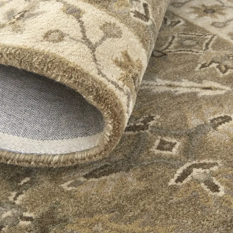 5' X 8' Green Brown And Taupe Wool Paisley Tufted Handmade Stain Resistant Area Rug