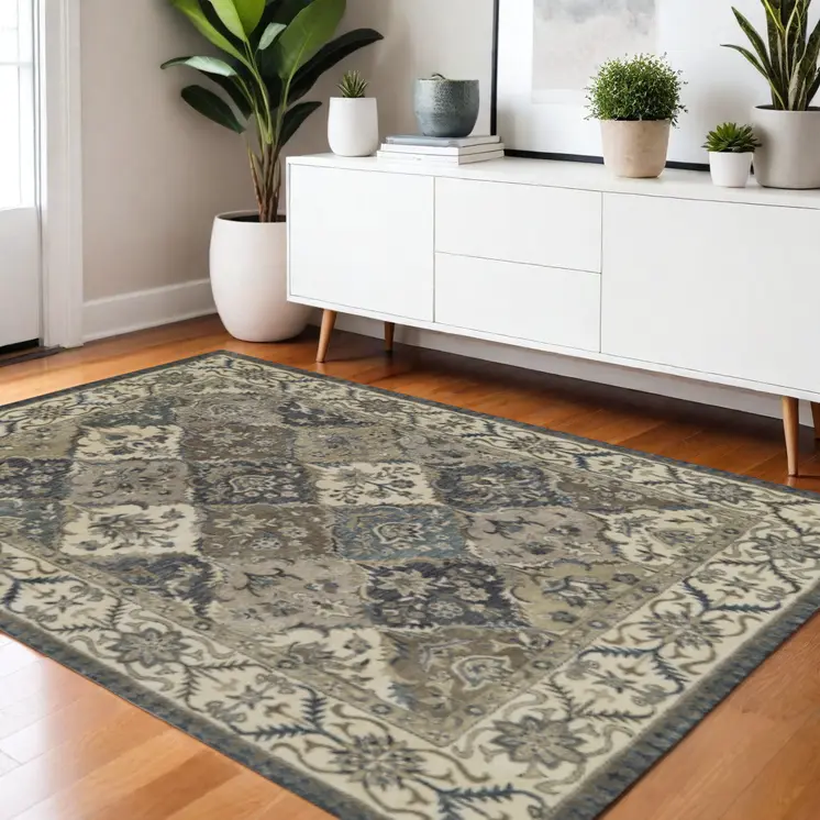 4' X 6' Blue Gray And Taupe Wool Paisley Tufted Handmade Stain Resistant Area Rug