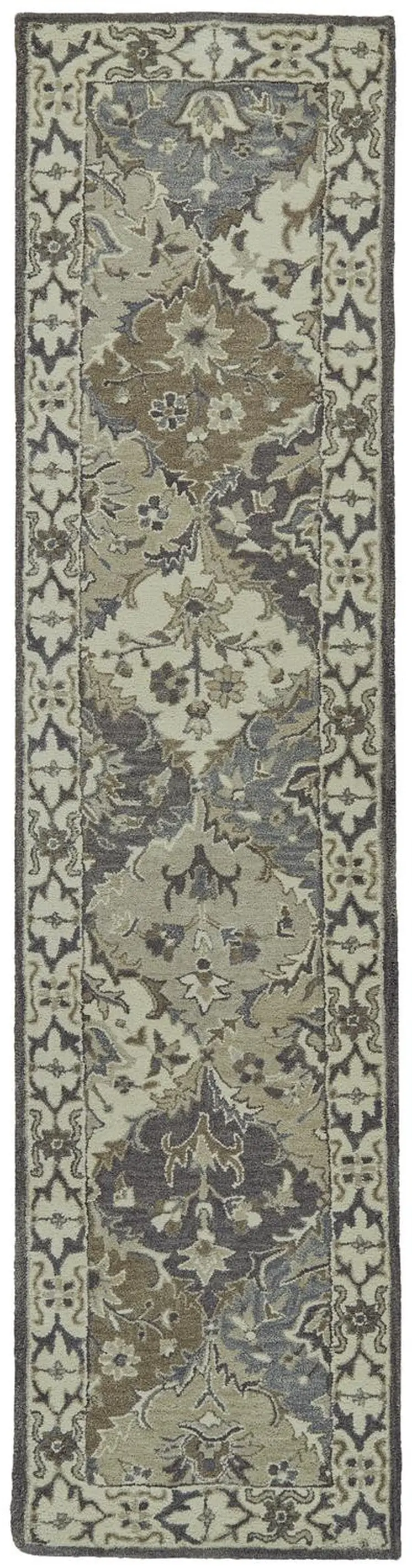 10' Blue and Gray Floral Hand Tufted Runner Rug