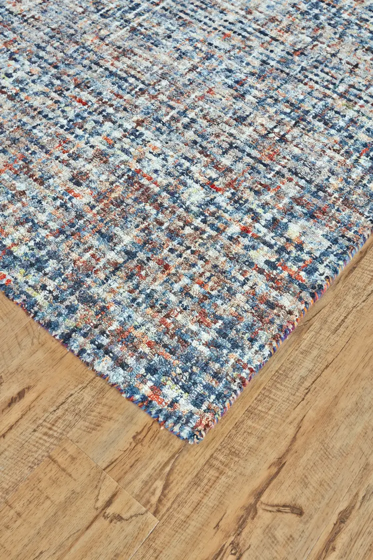 2' X 3' Blue Ivory And Orange Plaid Tufted Handmade Area Rug