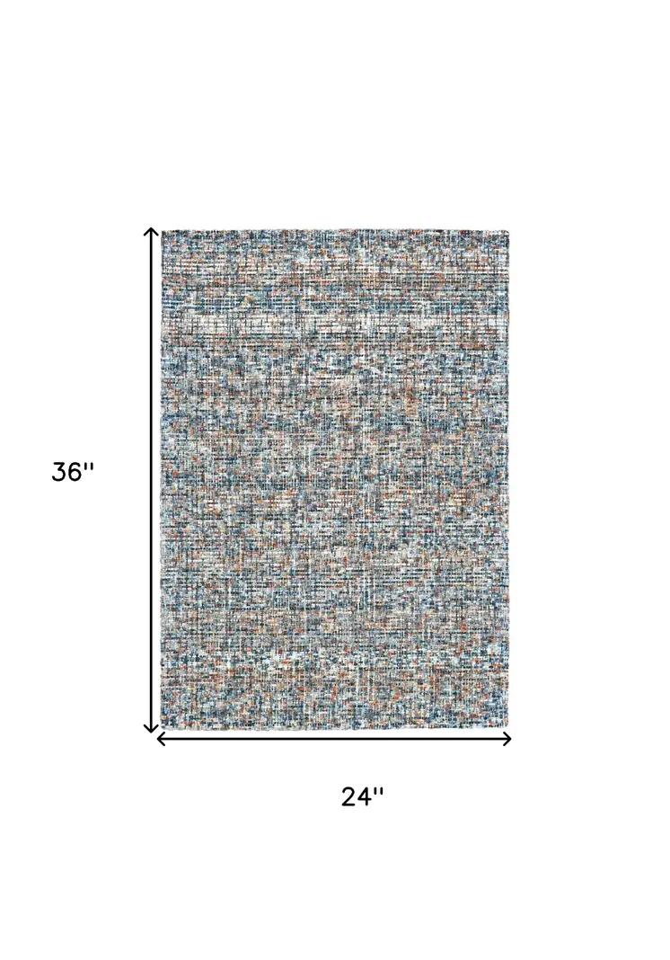 2' X 3' Blue Ivory And Orange Plaid Tufted Handmade Area Rug