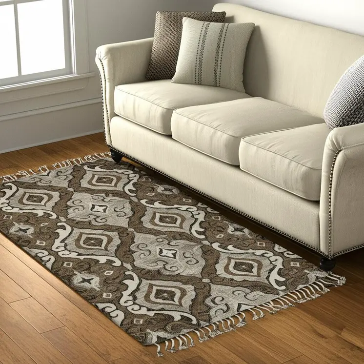 5' X 8' Gray Taupe And Ivory Wool Floral Tufted Handmade Area Rug With Fringe