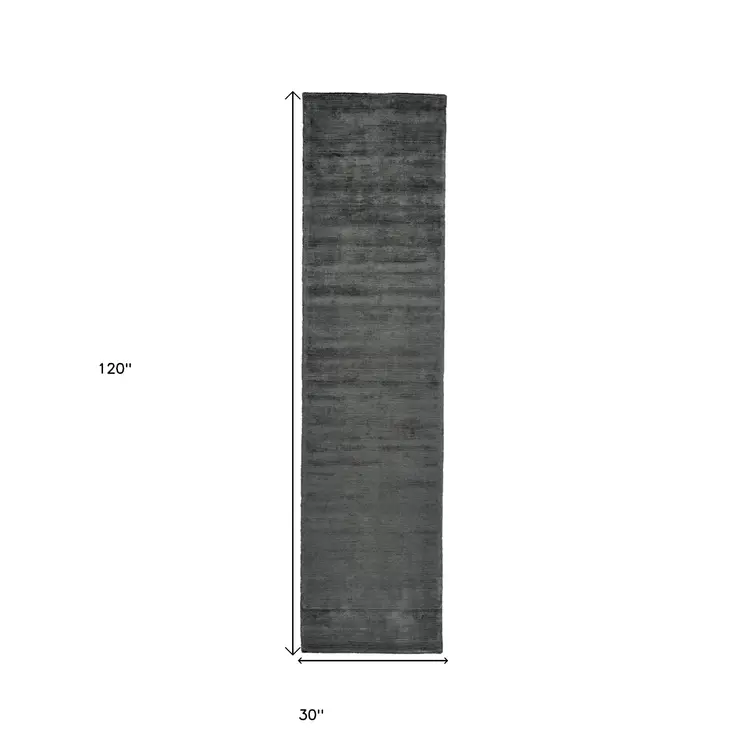 10' Gray and Black Hand Woven Runner Rug