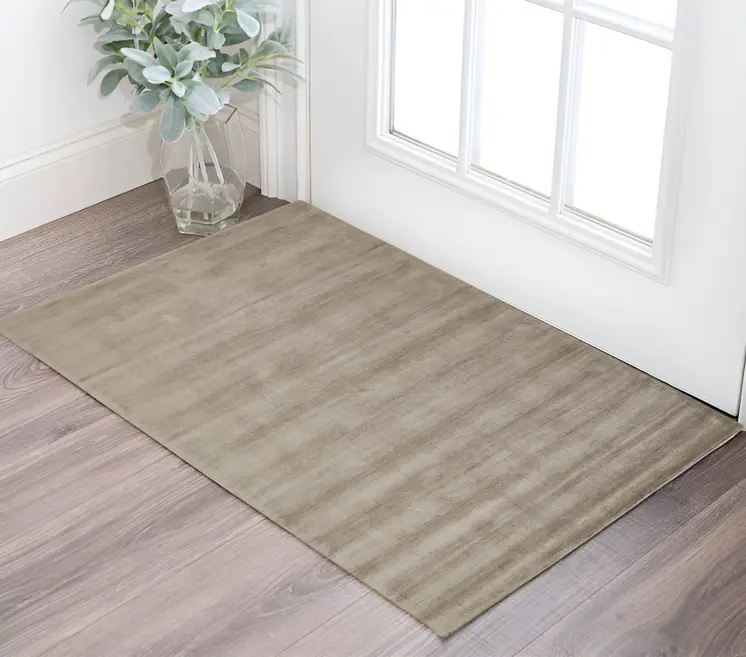2' X 3' Tan Ivory And Taupe Hand Woven Area Rug