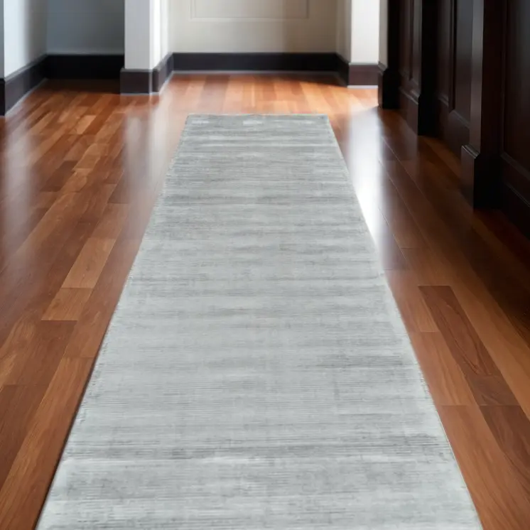 10' Gray Hand Woven Runner Rug