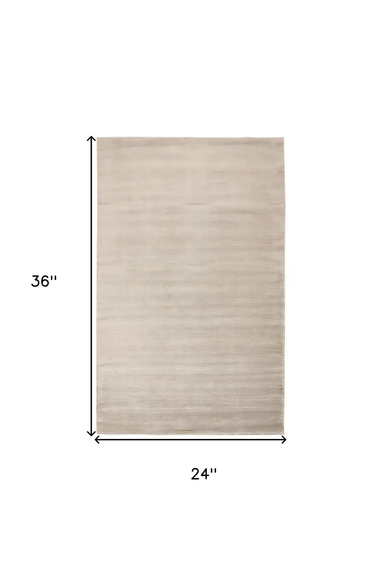 2' X 3' Ivory And Taupe Hand Woven Distressed Area Rug
