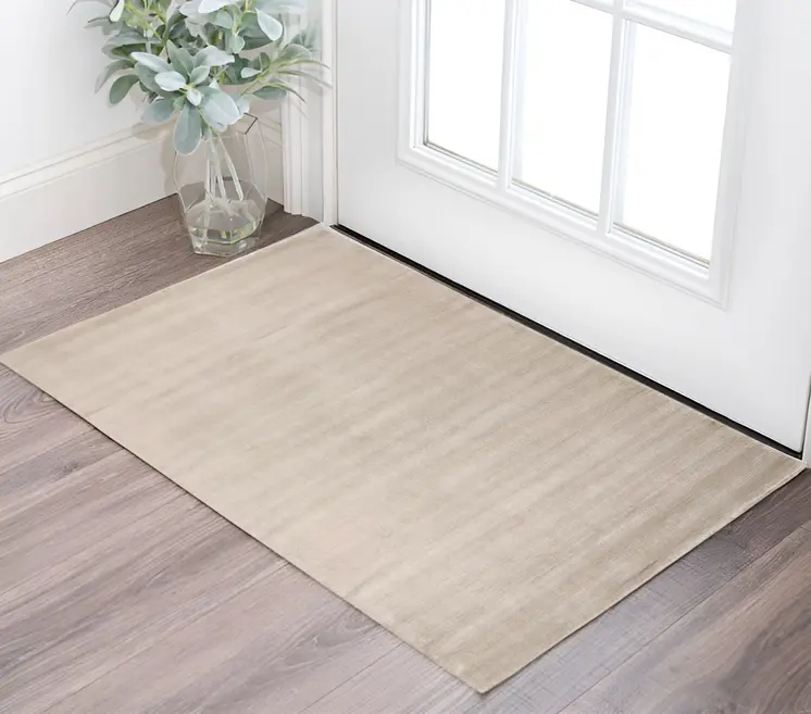 2' X 3' Ivory And Taupe Hand Woven Distressed Area Rug