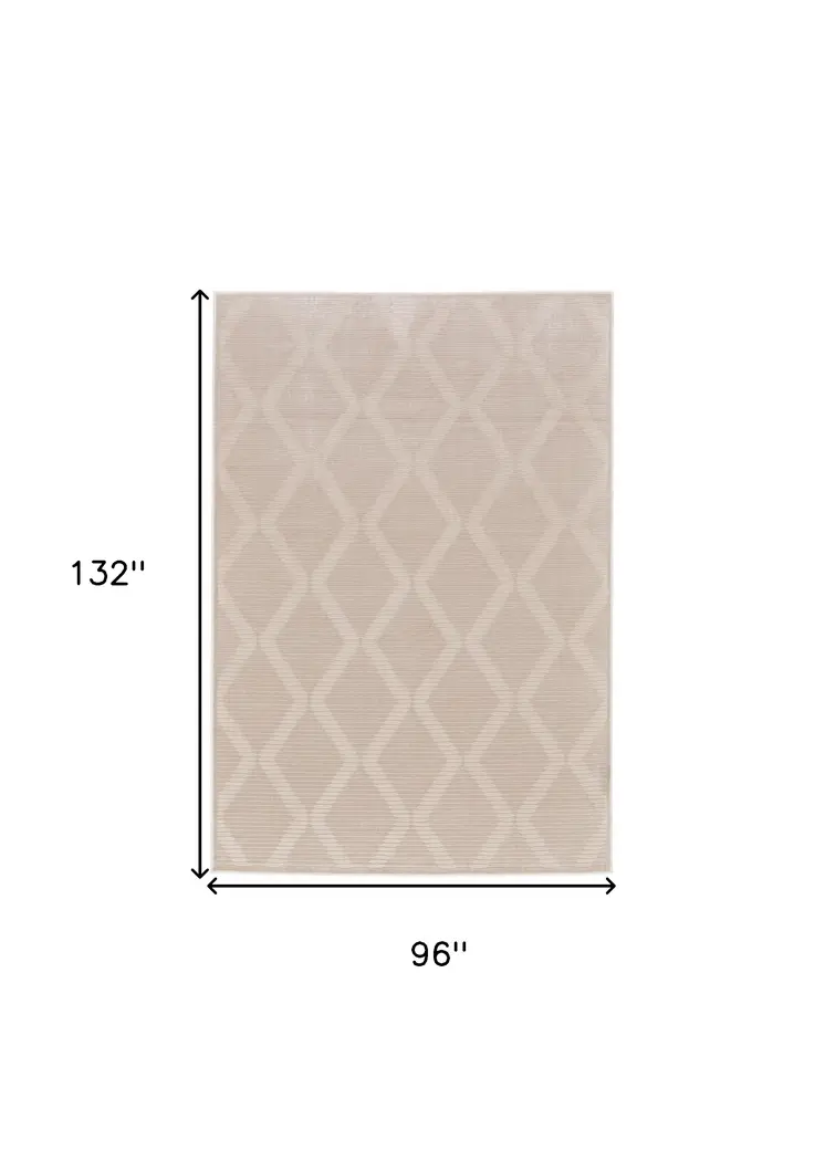 8' X 11' Ivory And Tan Geometric Stain Resistant Area Rug