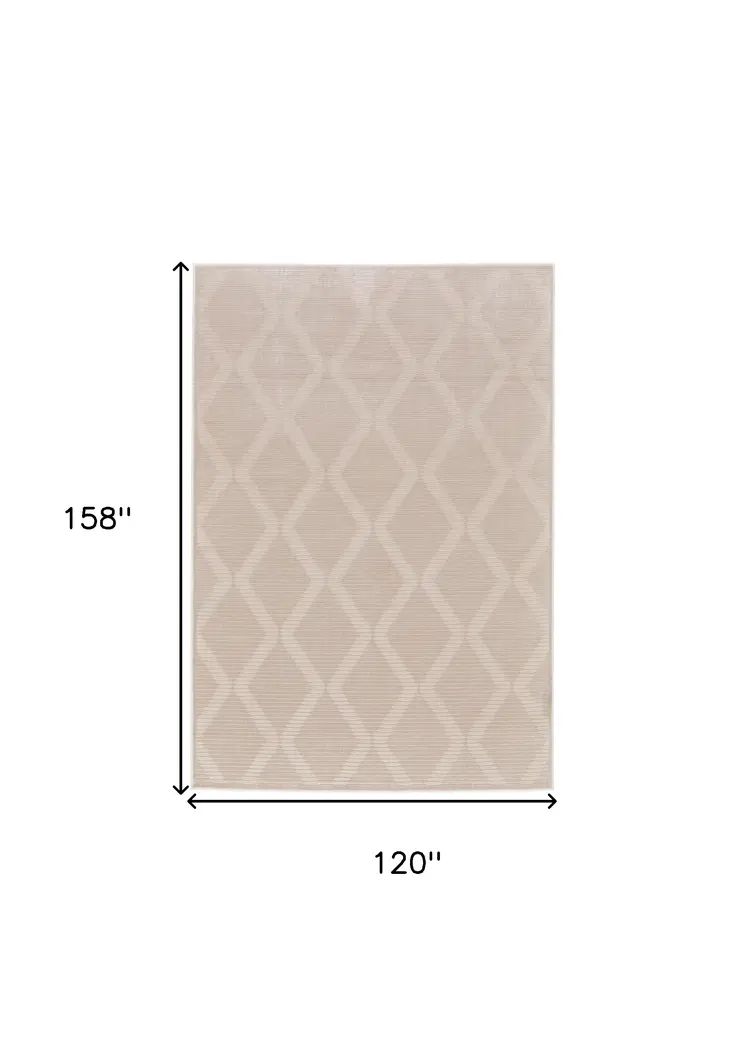 10' X 13' Ivory And Tan Geometric Stain Resistant Area Rug
