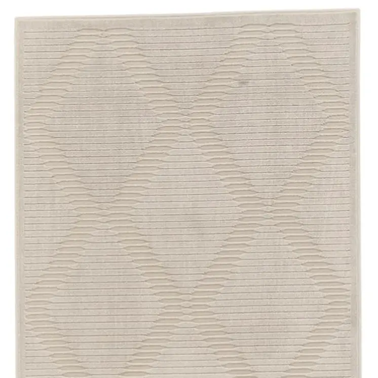 8' Ivory and Tan Geometric Power Loom Runner Rug
